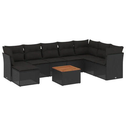 Set Divani da Giardino 9 pz con Cuscini Nero in Polyrattan - homemem39