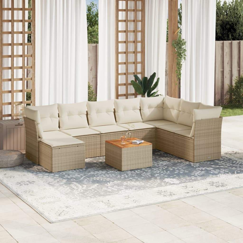 Set Divano da Giardino 9 pz con Cuscini Beige in Polyrattan - homemem39