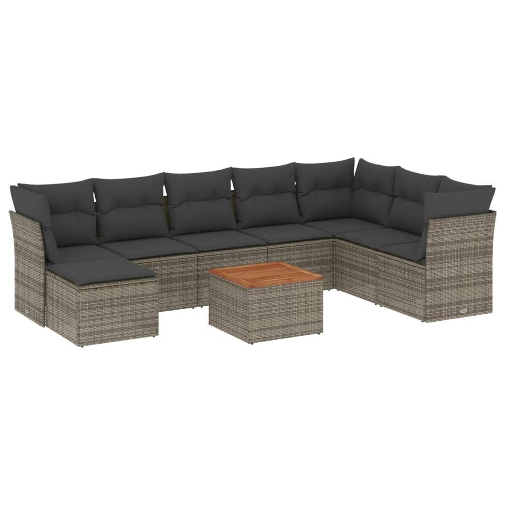 Set Divano da Giardino 9 pz con Cuscini Grigio in Polyrattan - homemem39