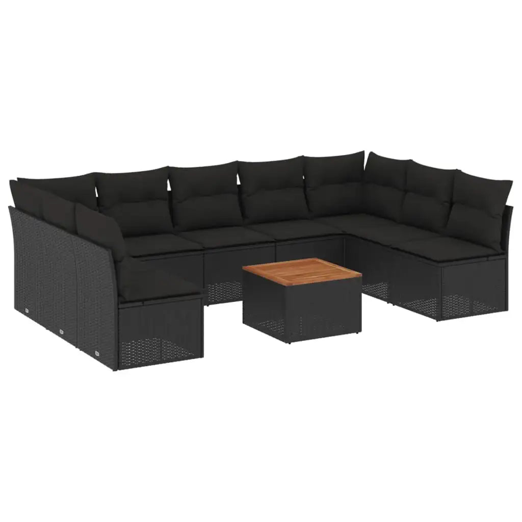 Set Divani da Giardino 10pz con Cuscini in Polyrattan Nero - homemem39