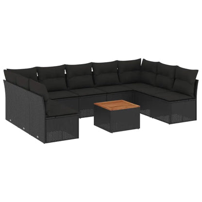 Set Divani da Giardino 10pz con Cuscini in Polyrattan Nero - homemem39