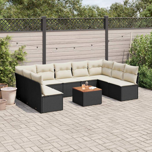 Set Divani da Giardino 10pz con Cuscini in Polyrattan Nero - homemem39