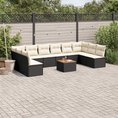 Set Divani da Giardino 11 pz con Cuscini in Polyrattan Nero - homemem39