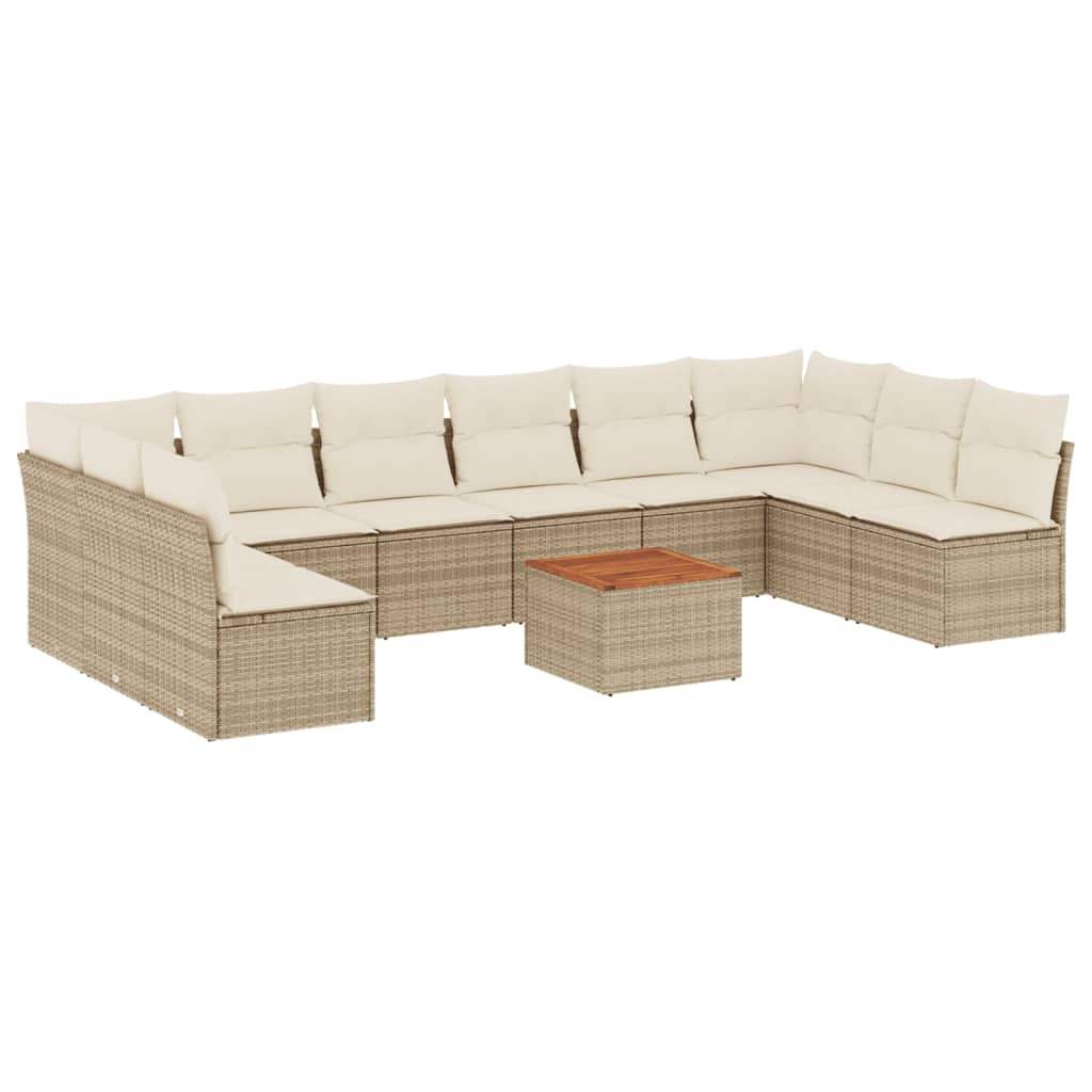 Set Divani da Giardino 11 pz con Cuscini Beige in Polyrattan - homemem39