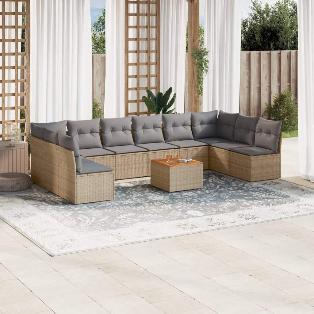Set Divani da Giardino 11 pz con Cuscini Beige in Polyrattan - homemem39