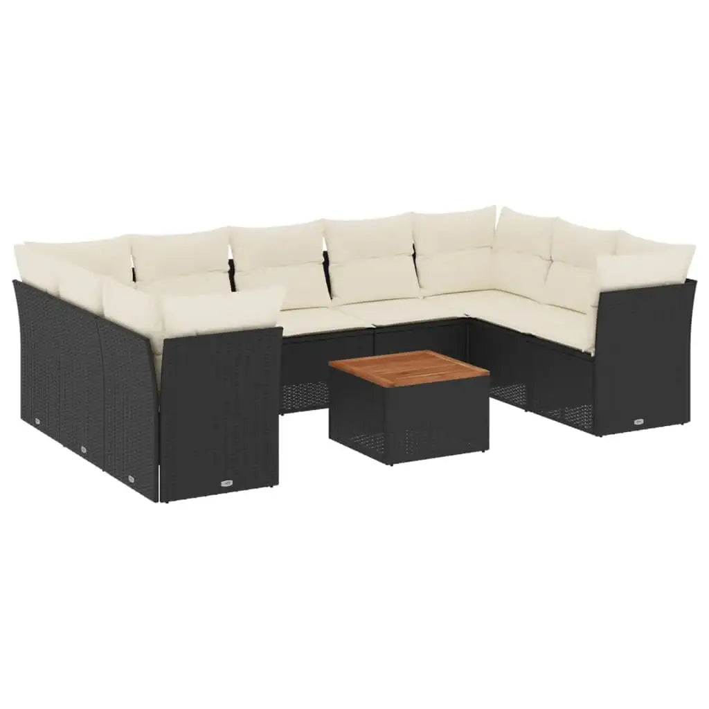 Set Divani da Giardino 10pz con Cuscini in Polyrattan Nero - homemem39