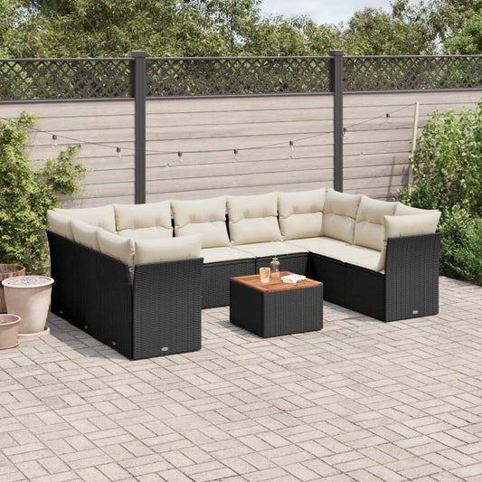 Set Divani da Giardino 10pz con Cuscini in Polyrattan Nero - homemem39