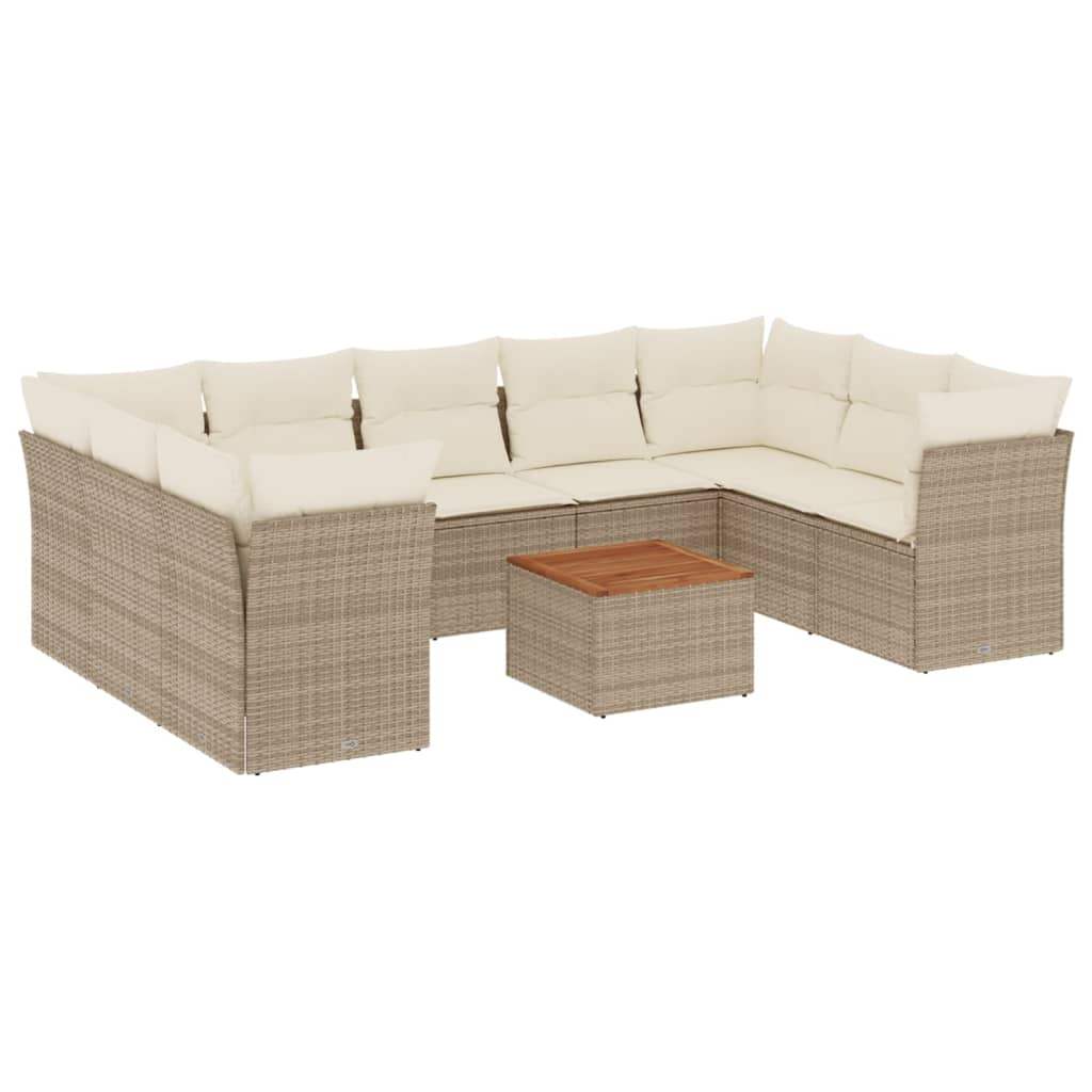 Set Divano da Giardino 10 pz con Cuscini Beige in Polyrattan - homemem39