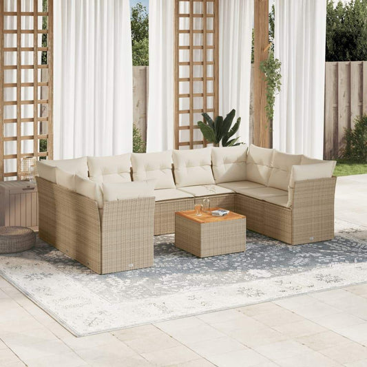 Set Divano da Giardino 10 pz con Cuscini Beige in Polyrattan - homemem39