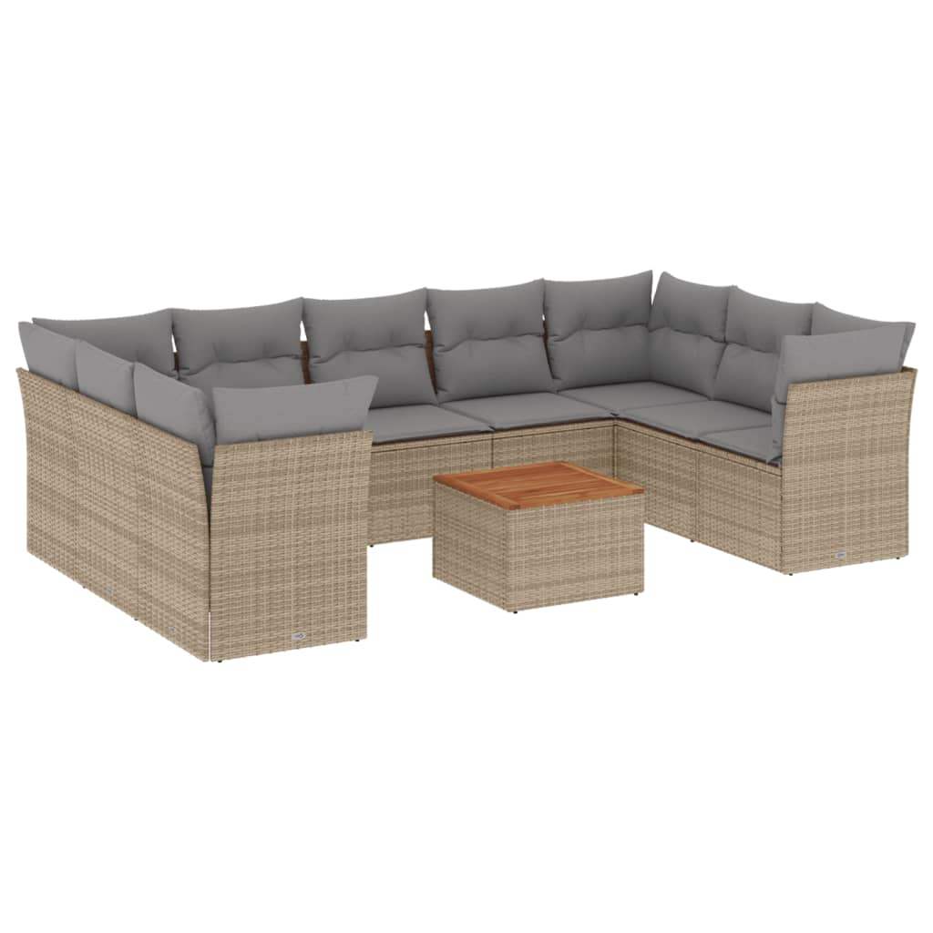 Set Divano da Giardino 10 pz con Cuscini Beige in Polyrattan - homemem39