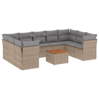 Set Divano da Giardino 10 pz con Cuscini Beige in Polyrattan - homemem39