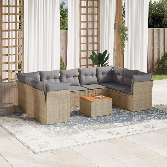 Set Divano da Giardino 10 pz con Cuscini Beige in Polyrattan - homemem39