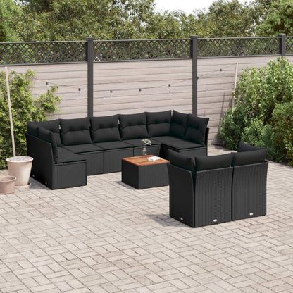 Set Divani da Giardino 10pz con Cuscini in Polyrattan Nero - homemem39