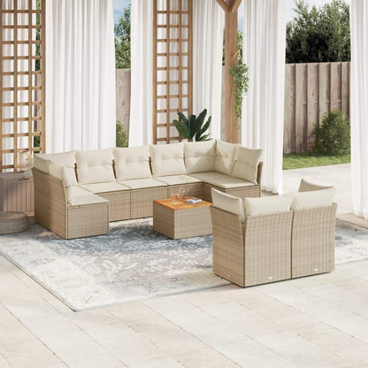 Set Divano da Giardino 10 pz con Cuscini Beige in Polyrattan - homemem39