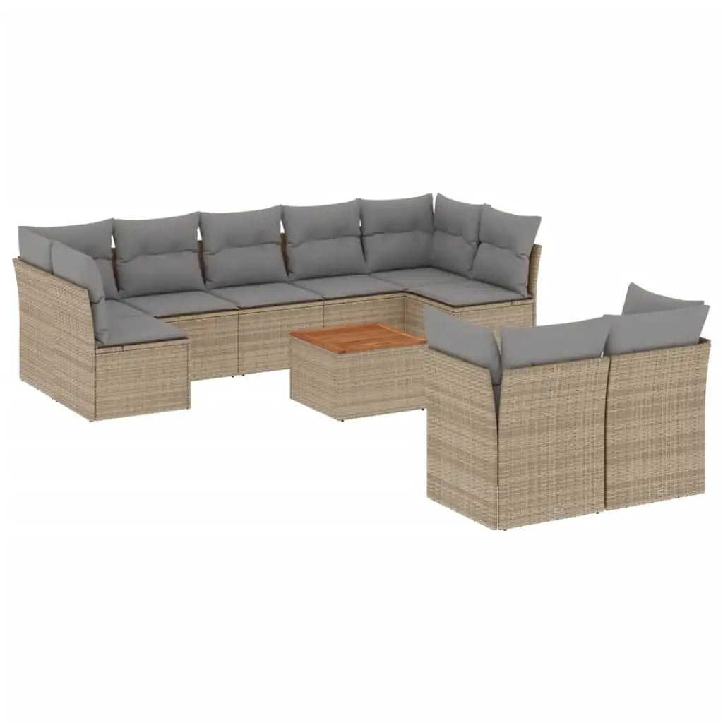 Set Divano da Giardino 10 pz con Cuscini Beige in Polyrattan - homemem39