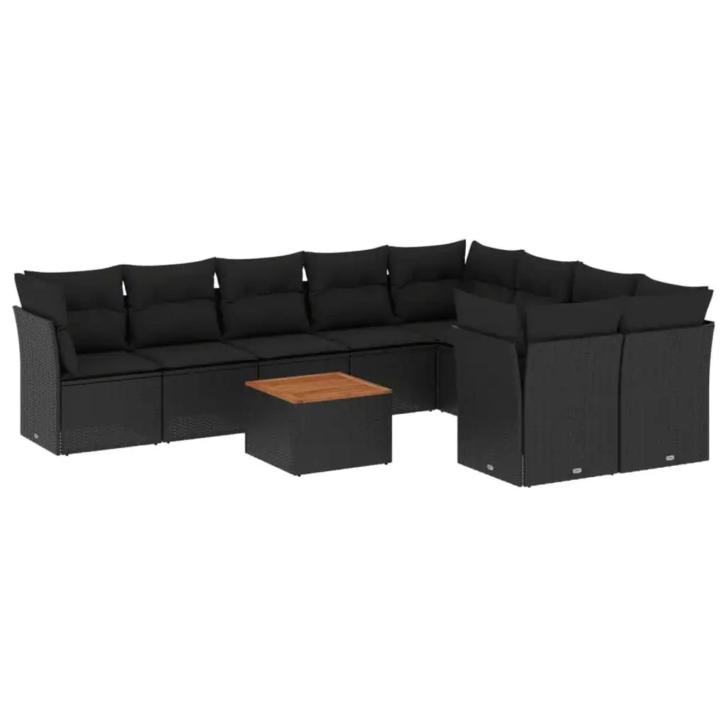 Set Divani da Giardino 10pz con Cuscini in Polyrattan Nero - homemem39