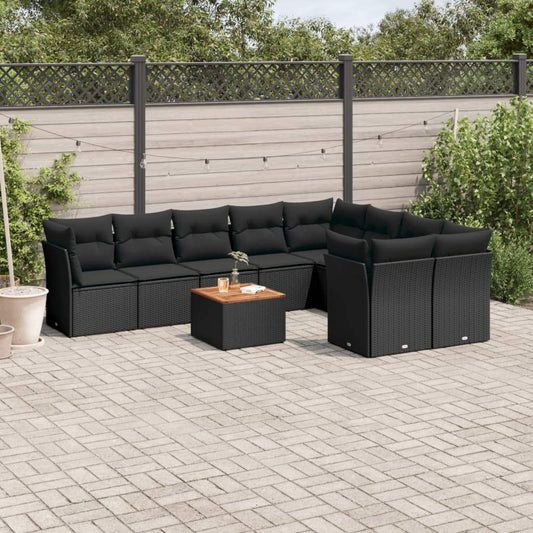 Set Divani da Giardino 10pz con Cuscini in Polyrattan Nero - homemem39