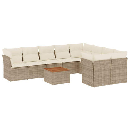 Set Divano da Giardino 10 pz con Cuscini Beige in Polyrattan - homemem39