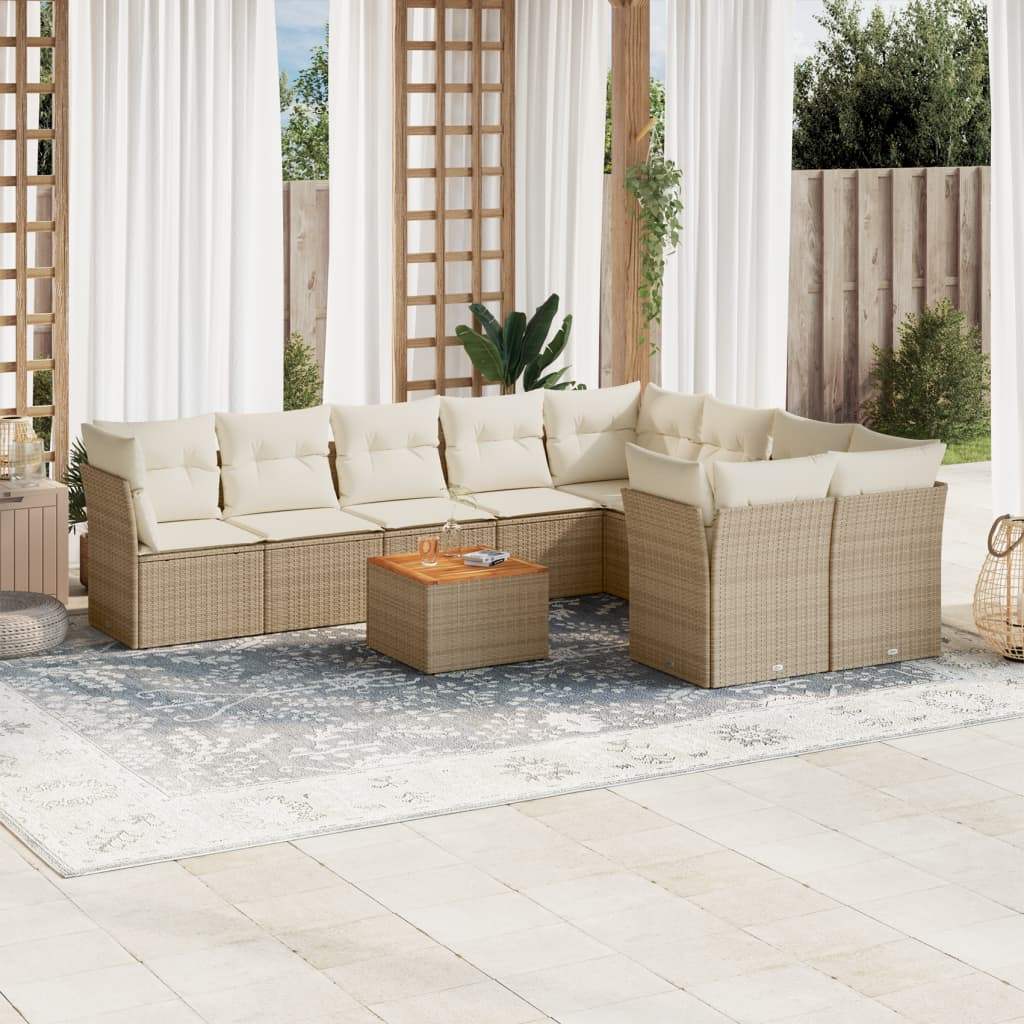 Set Divano da Giardino 10 pz con Cuscini Beige in Polyrattan - homemem39