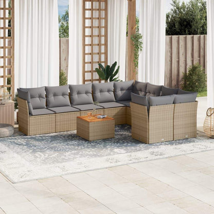 Set Divano da Giardino 10 pz con Cuscini Beige in Polyrattan - homemem39