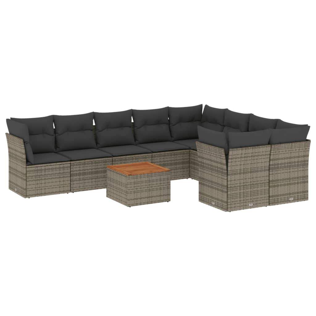 Set Divano da Giardino 10 pz con Cuscini Grigio in Polyrattan - homemem39
