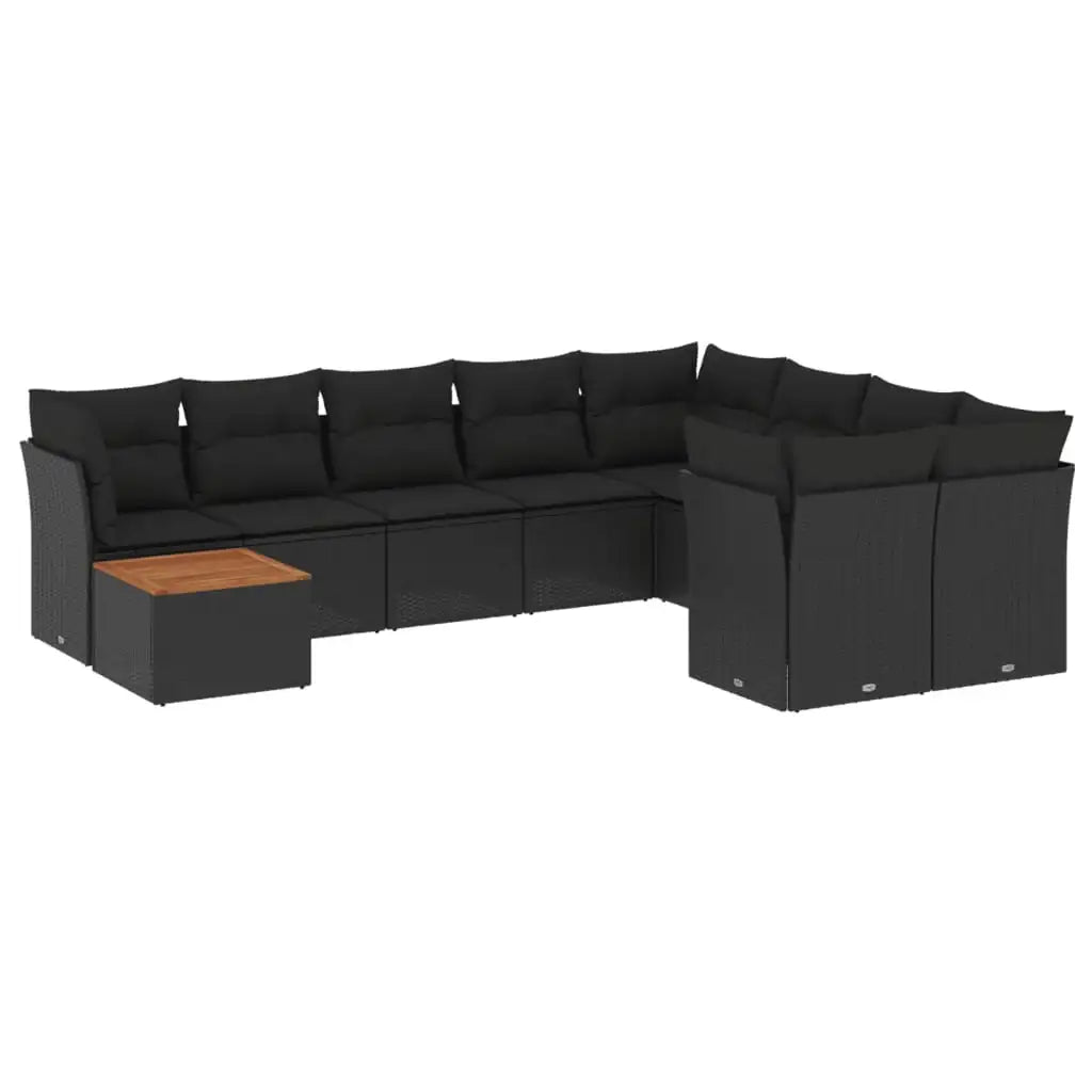 Set Divani da Giardino 10pz con Cuscini in Polyrattan Nero - homemem39