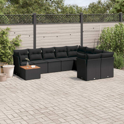 Set Divani da Giardino 10pz con Cuscini in Polyrattan Nero - homemem39