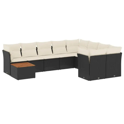 Set Divani da Giardino 10pz con Cuscini in Polyrattan Nero - homemem39