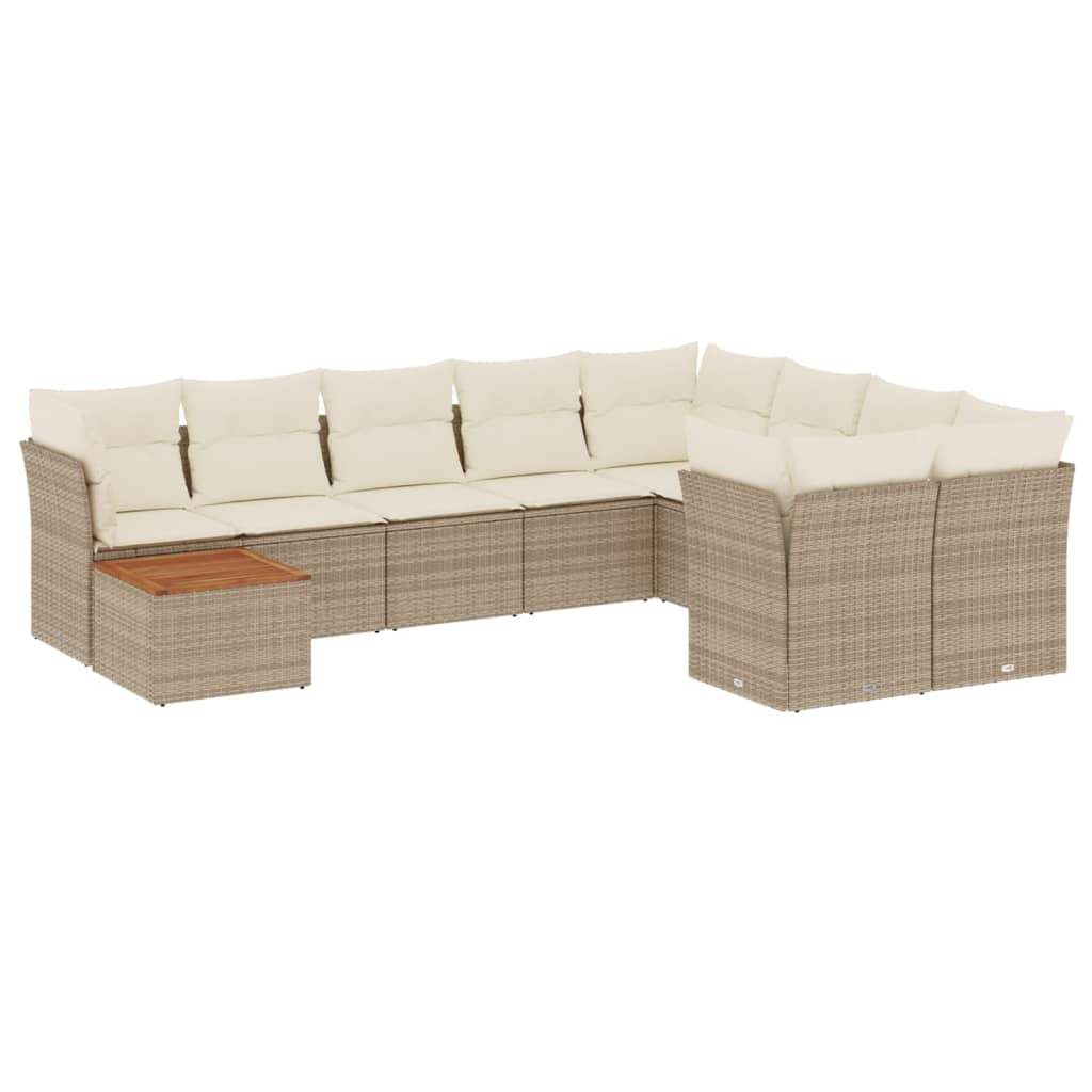 Set Divano da Giardino 10 pz con Cuscini Beige in Polyrattan - homemem39