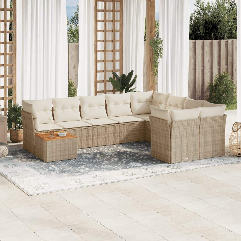 Set Divano da Giardino 10 pz con Cuscini Beige in Polyrattan - homemem39