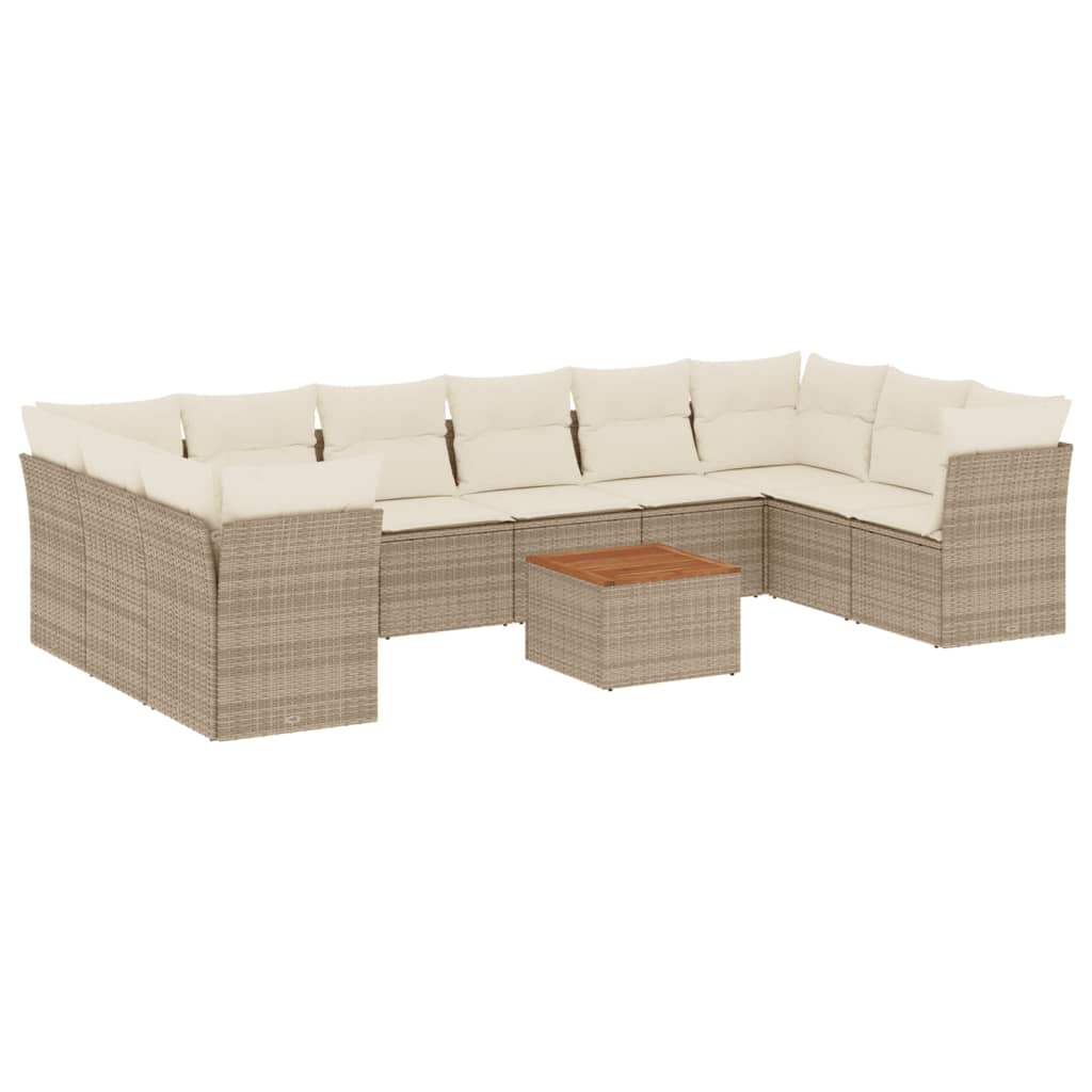 Set Divani da Giardino 11 pz con Cuscini Beige in Polyrattan - homemem39