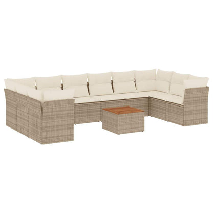 Set Divani da Giardino 11 pz con Cuscini Beige in Polyrattan - homemem39
