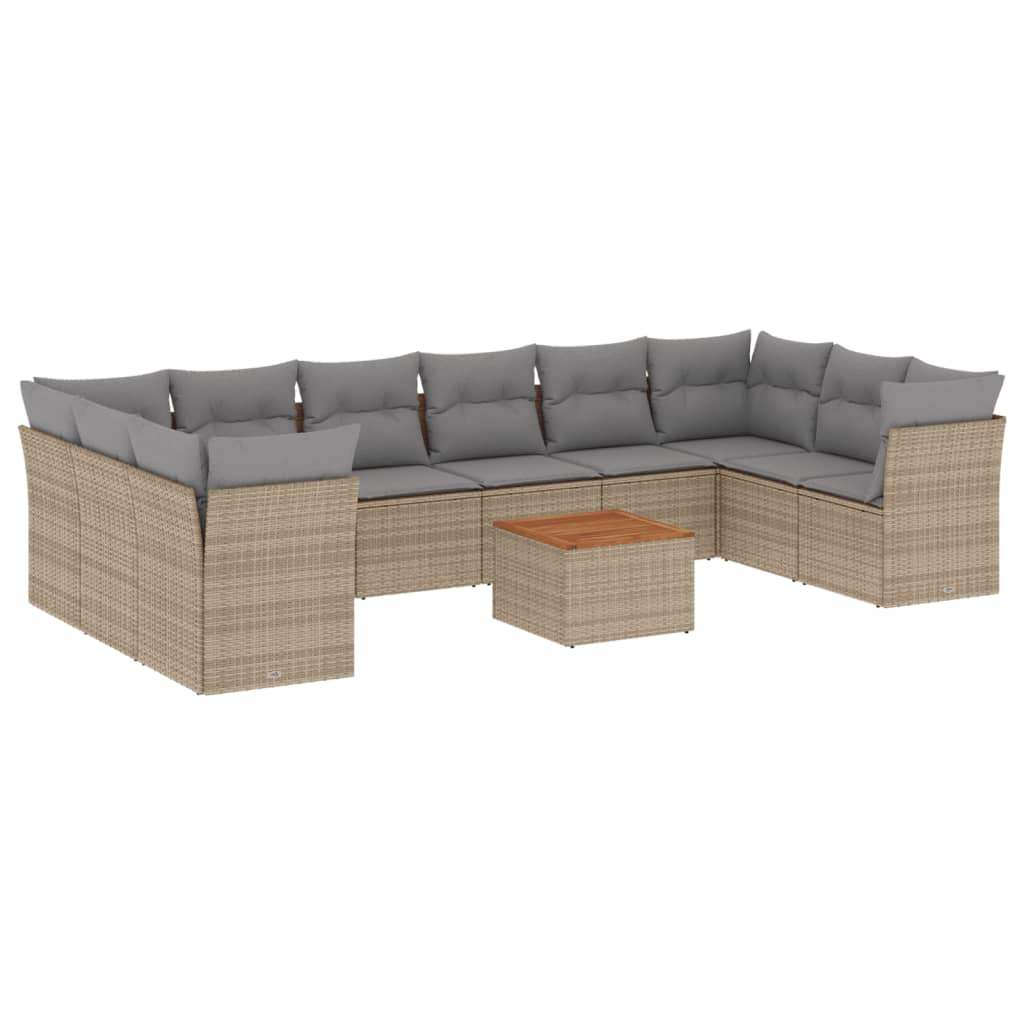 Set Divani da Giardino 11 pz con Cuscini Beige in Polyrattan - homemem39