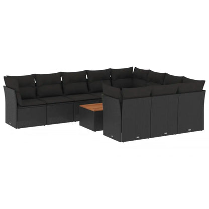 Set Divani da Giardino 11 pz con Cuscini in Polyrattan Nero - homemem39