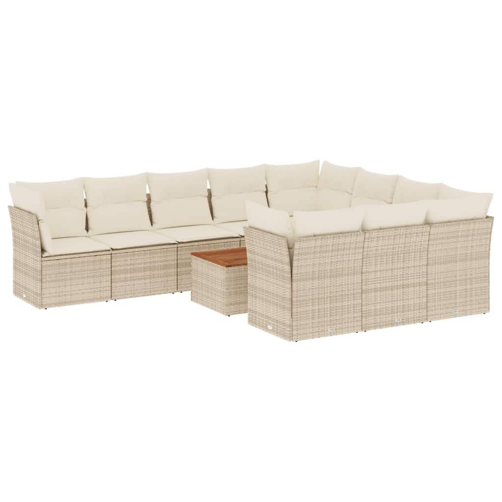 Set Divani da Giardino 11 pz con Cuscini Beige in Polyrattan - homemem39