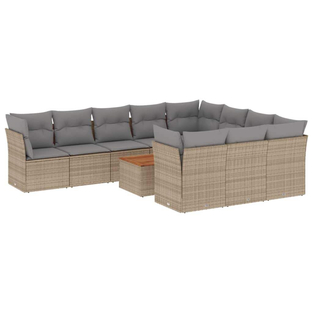 Set Divani da Giardino 11 pz con Cuscini Beige in Polyrattan - homemem39