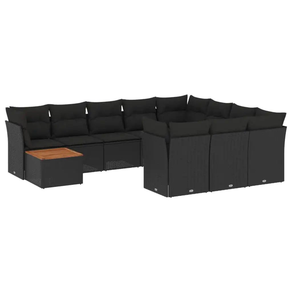 Set Divani da Giardino 11 pz con Cuscini in Polyrattan Nero - homemem39