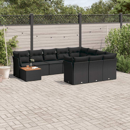 Set Divani da Giardino 11 pz con Cuscini in Polyrattan Nero - homemem39