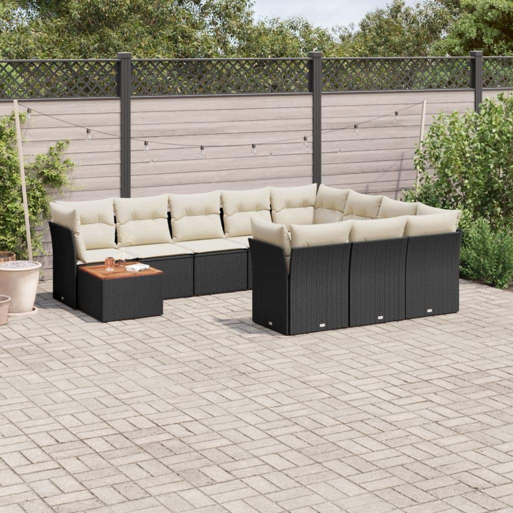 Set Divani da Giardino 11 pz con Cuscini in Polyrattan Nero - homemem39