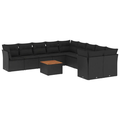 Set Divani da Giardino 11 pz con Cuscini in Polyrattan Nero - homemem39
