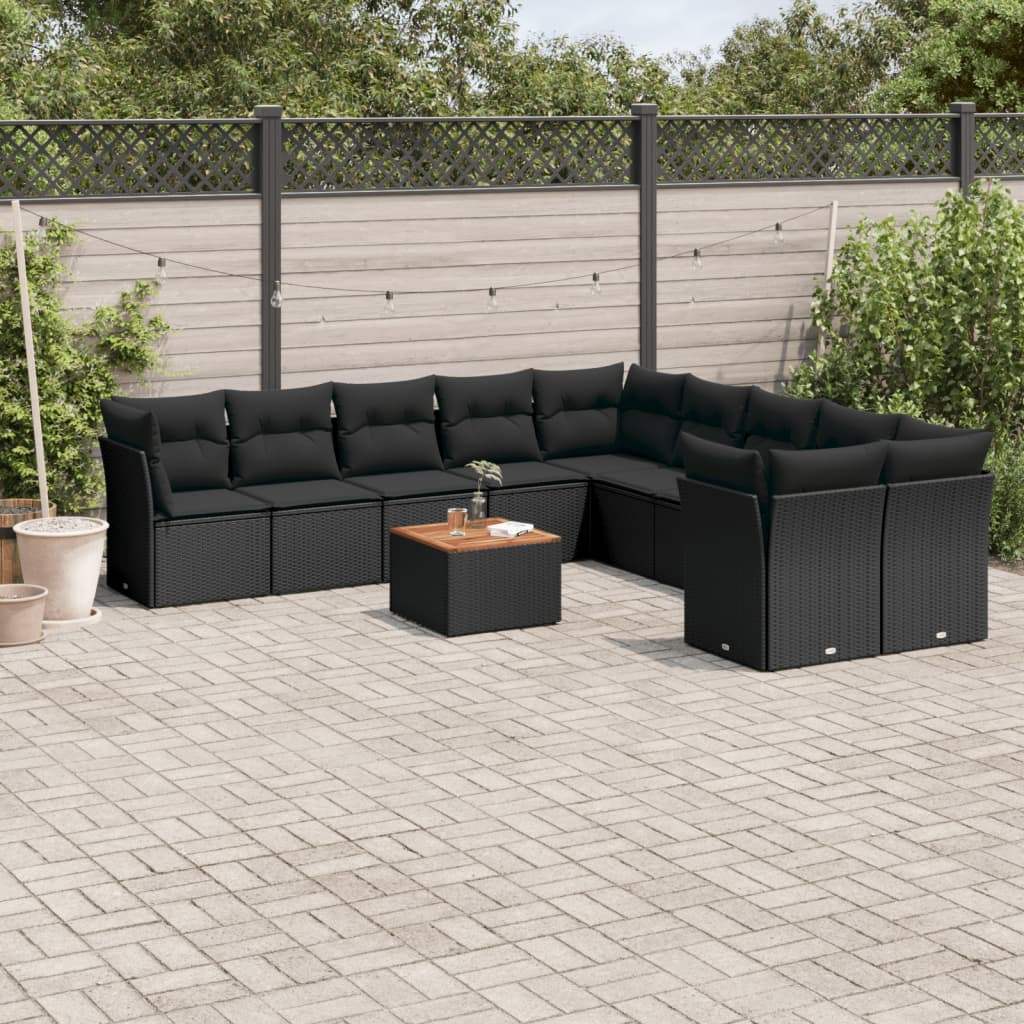 Set Divani da Giardino 11 pz con Cuscini in Polyrattan Nero - homemem39