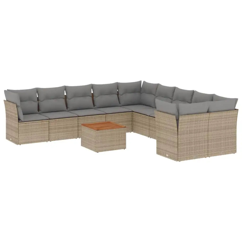 Set Divani da Giardino 11 pz con Cuscini Beige in Polyrattan - homemem39