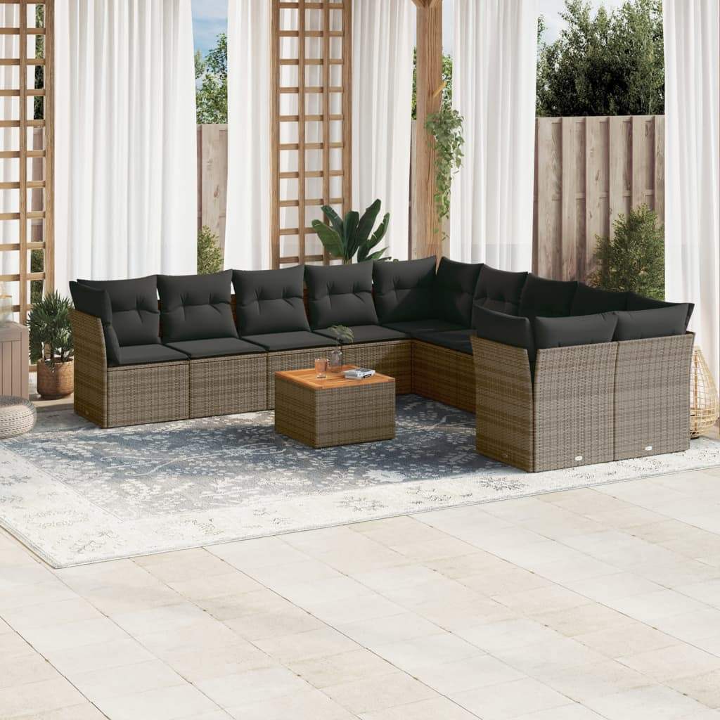 Set Divani da Giardino 11 pz con Cuscini in Polyrattan Grigio - homemem39