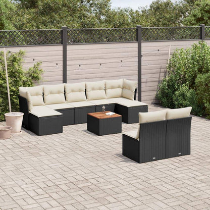 Set Divani da Giardino 10pz con Cuscini in Polyrattan Nero - homemem39