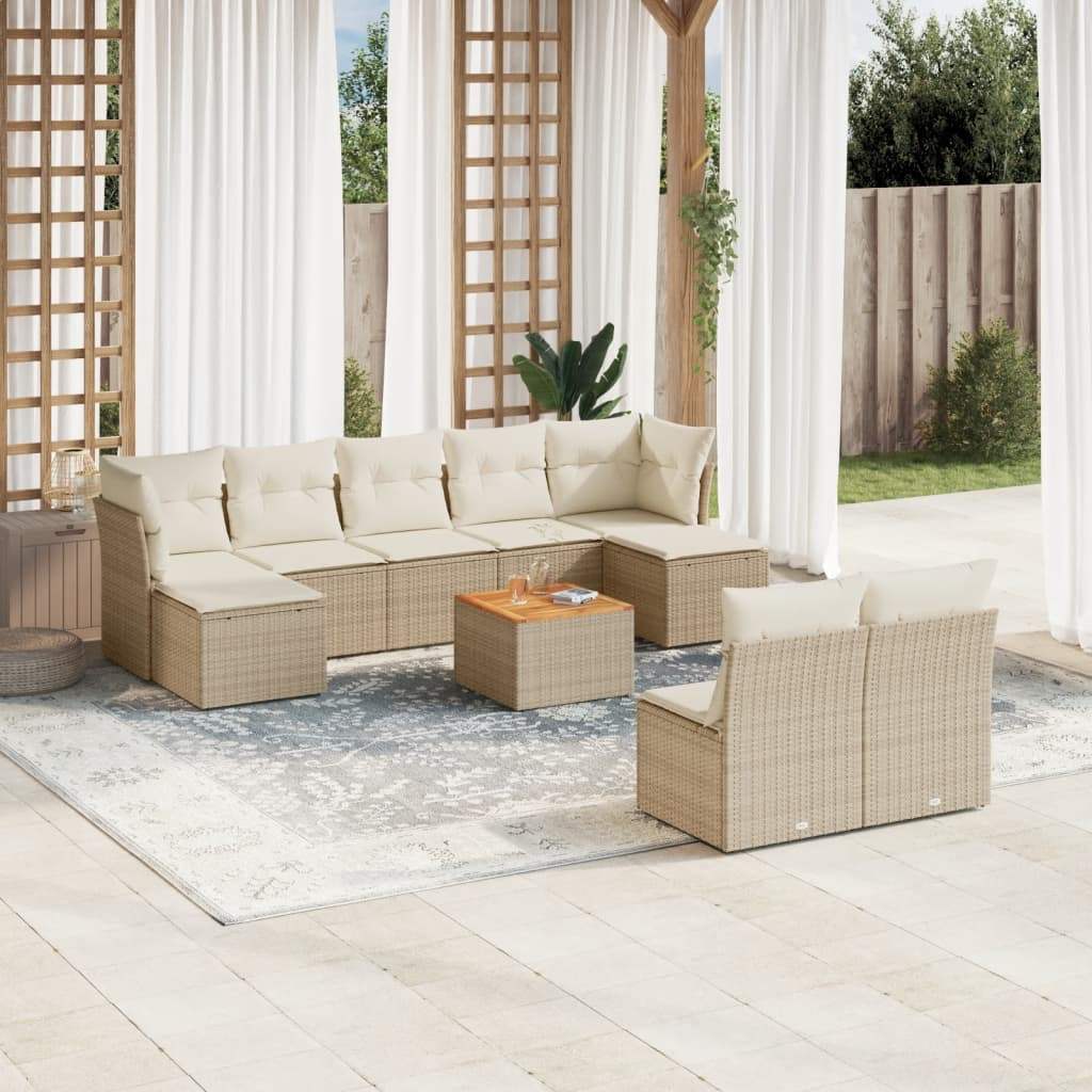 Set Divano da Giardino 10 pz con Cuscini Beige in Polyrattan - homemem39