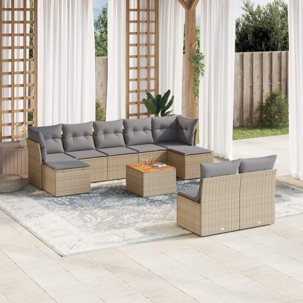 Set Divano da Giardino 10 pz con Cuscini Beige in Polyrattan - homemem39