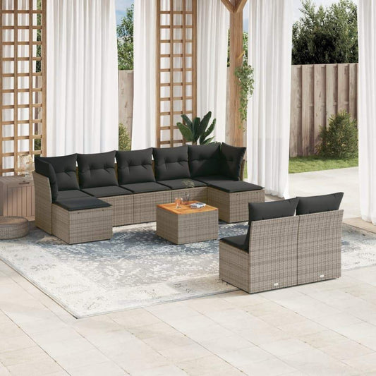 Set Divano da Giardino 10 pz con Cuscini Grigio in Polyrattan - homemem39