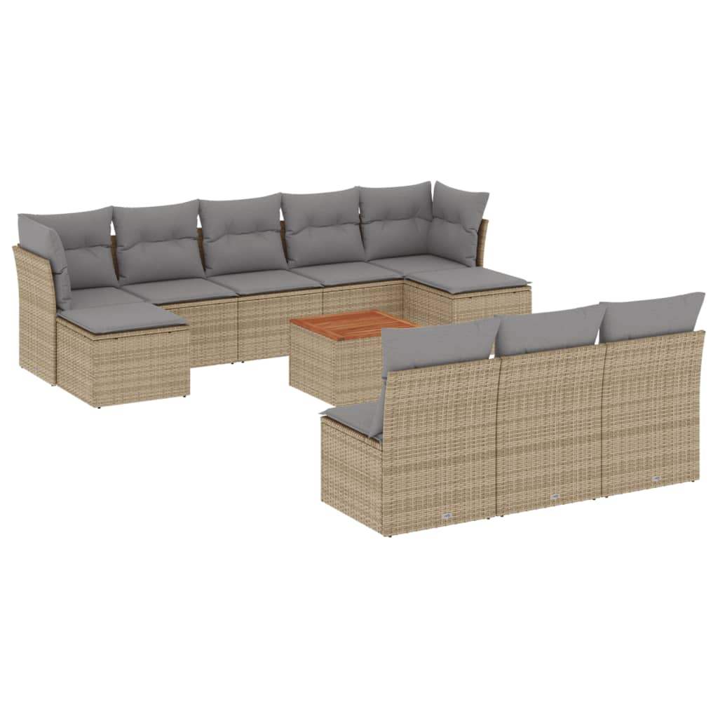 Set Divani da Giardino 11 pz con Cuscini Beige in Polyrattan - homemem39
