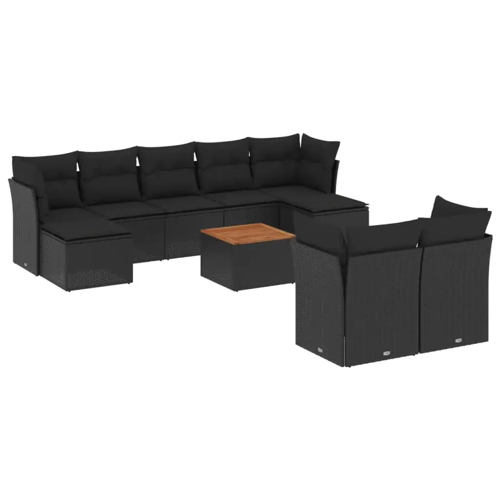 Set Divani da Giardino 10pz con Cuscini in Polyrattan Nero - homemem39
