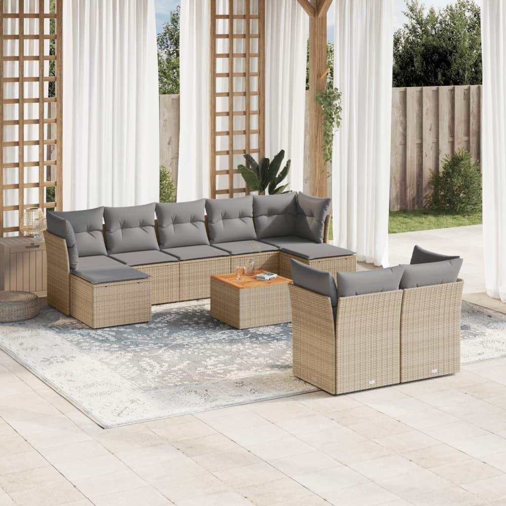 Set Divano da Giardino 10 pz con Cuscini Beige in Polyrattan - homemem39